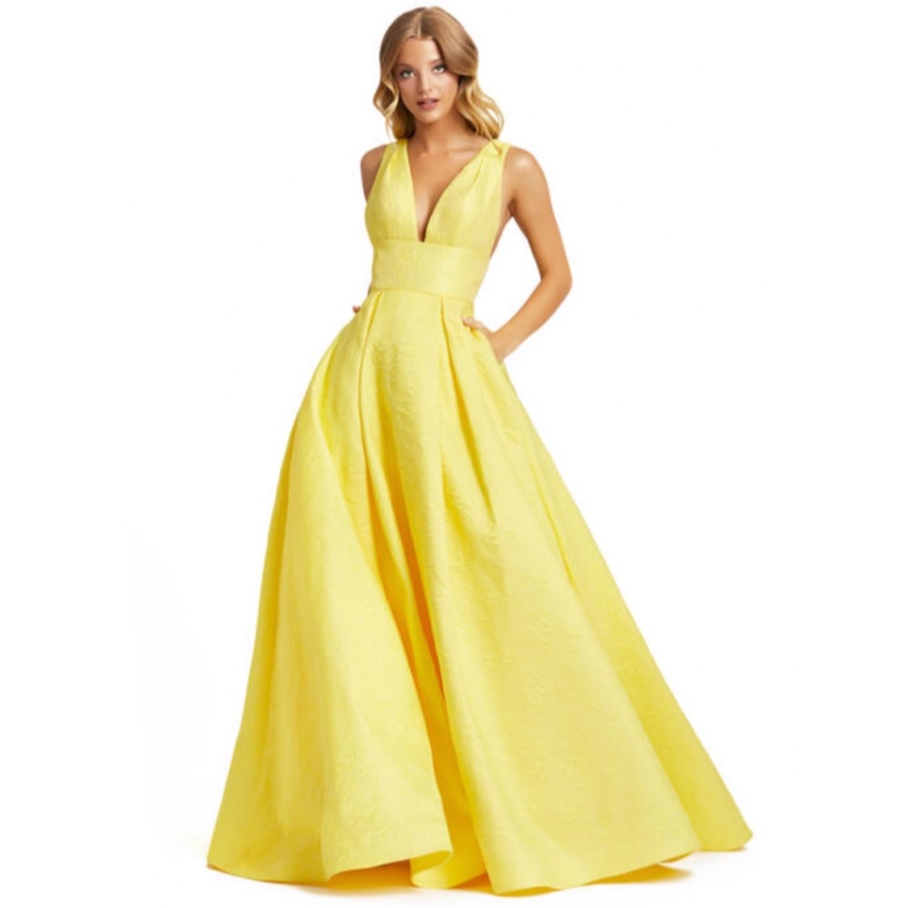Mac Duggal Long Sleeveless Ball Gown Maxi Dress Lemon Yellow 67098 Size 6 NWT